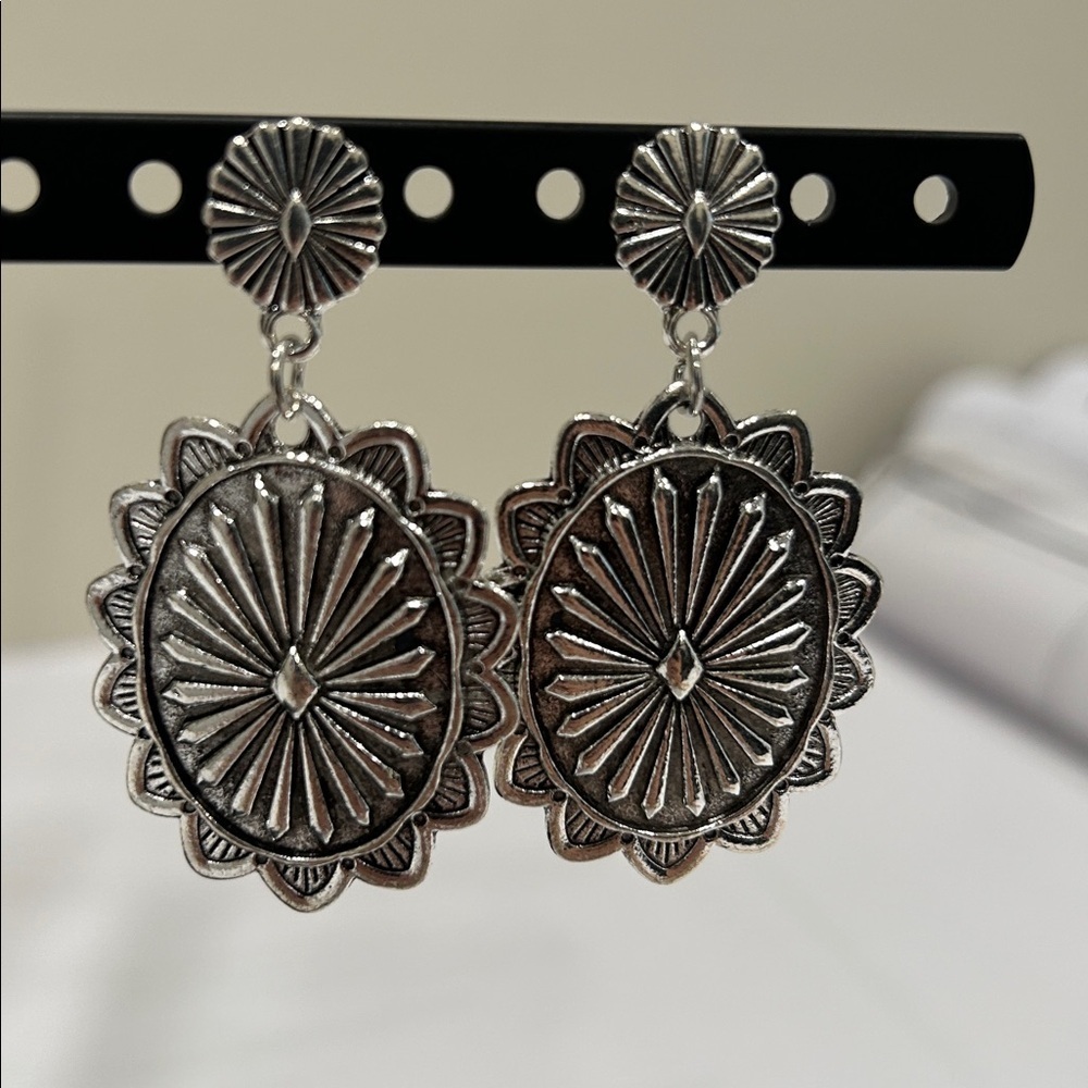 Silver Oval Statement Earrings